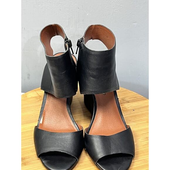 Lucky Brand Raisza Wedge Sandals Womens size 7 Leather Ankle Strap Black - Picture 5 of 7